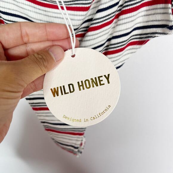 New Wild Honey M White Red Black Striped Halter Ribbed Low Back Bodysuit Cotton - Picture 9 of 11